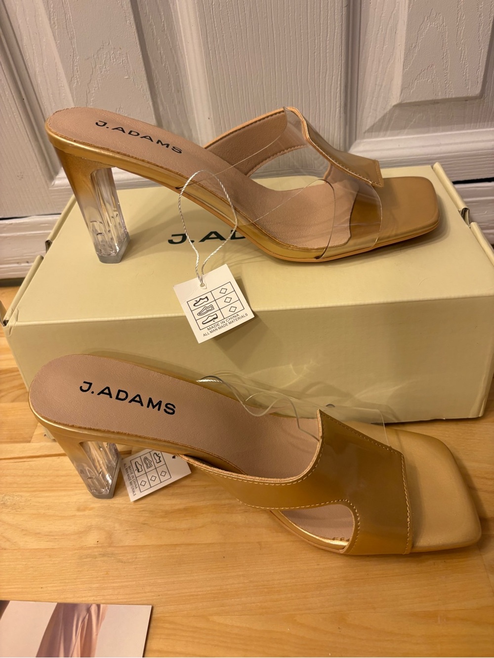 J. Adams Gold Clear-Heel Slide Mules